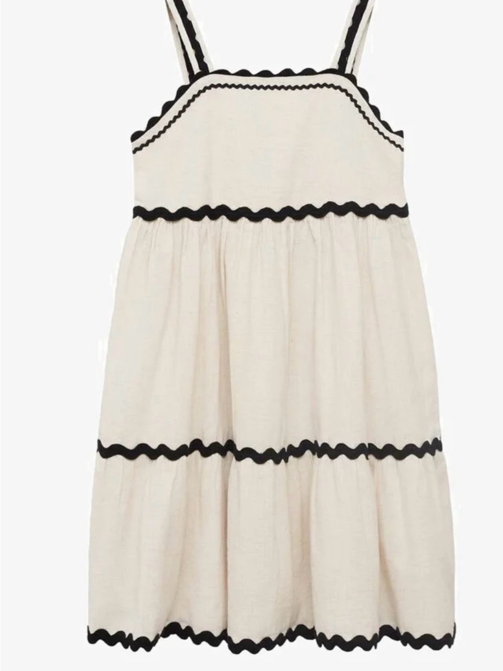 Mango Kids Cream Sundress with Black Scalloped Trim